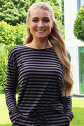 Natalia Ls Boxy Blouse | Black Dark Grey Stripe
