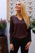 Vivi Ls Vneck Pullover | Brown