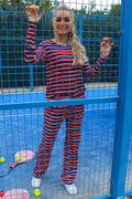 Natalia Straight Pants | Navy Red White Stripe