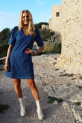 Asta Ss Vneck Dress | Blue Denim