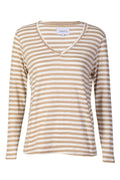 Ulla Ls Vneck Stripe Tshirt | Sand White Stripe