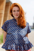Flora Ruffle S/S Blouse | Blue Icon