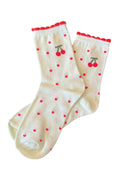 Belle Cherry Socks | White