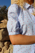 Flora Ss Blouse | Blue Stripe Red Heart