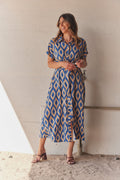 Mary Patterned Dress | Dark Blue
