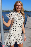 Tia Frill Dress | Creme Black Heart