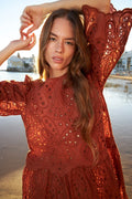Crisp Delicate Embroidered Dress |  Rust