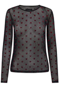 Mesh Ls Tshirt | Black Red Flock Heart