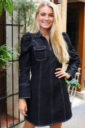 Asta V Neck Dress | Black Denim