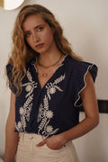 Molly Embroidered Top | Navy