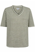Ulla Ss Vneck Stripe Tshirt | Army White Stripe